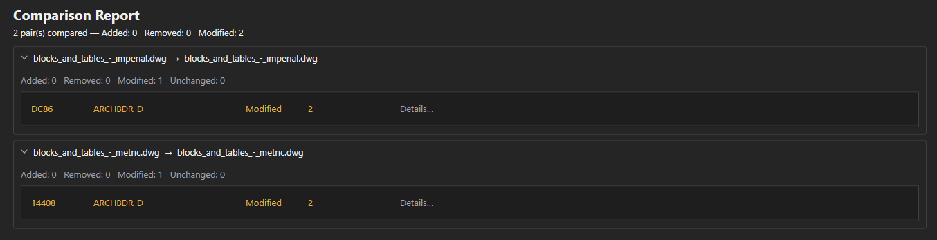 Comparison Report screenshot