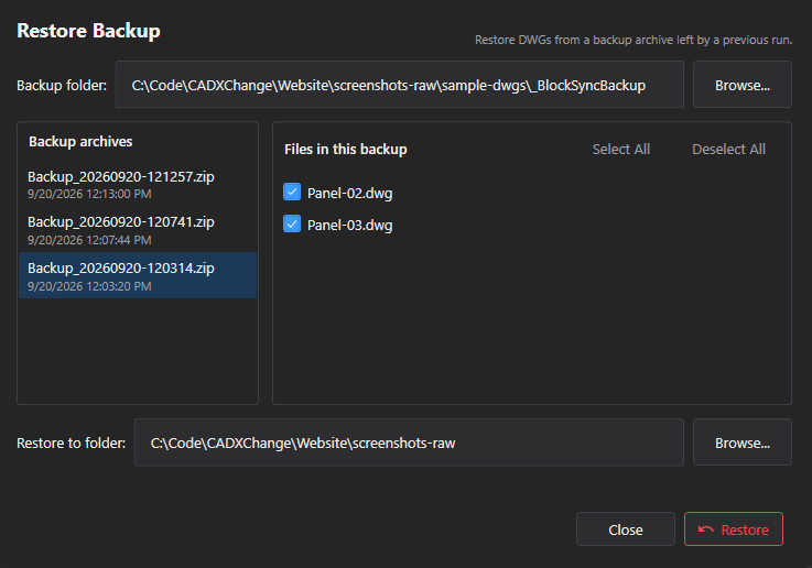 Restore Backup screenshot