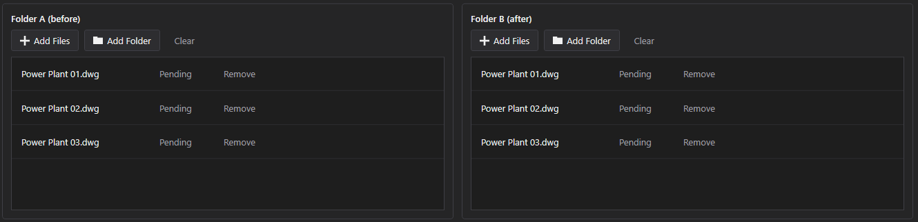 Adding files (Folder A / Folder B) screenshot