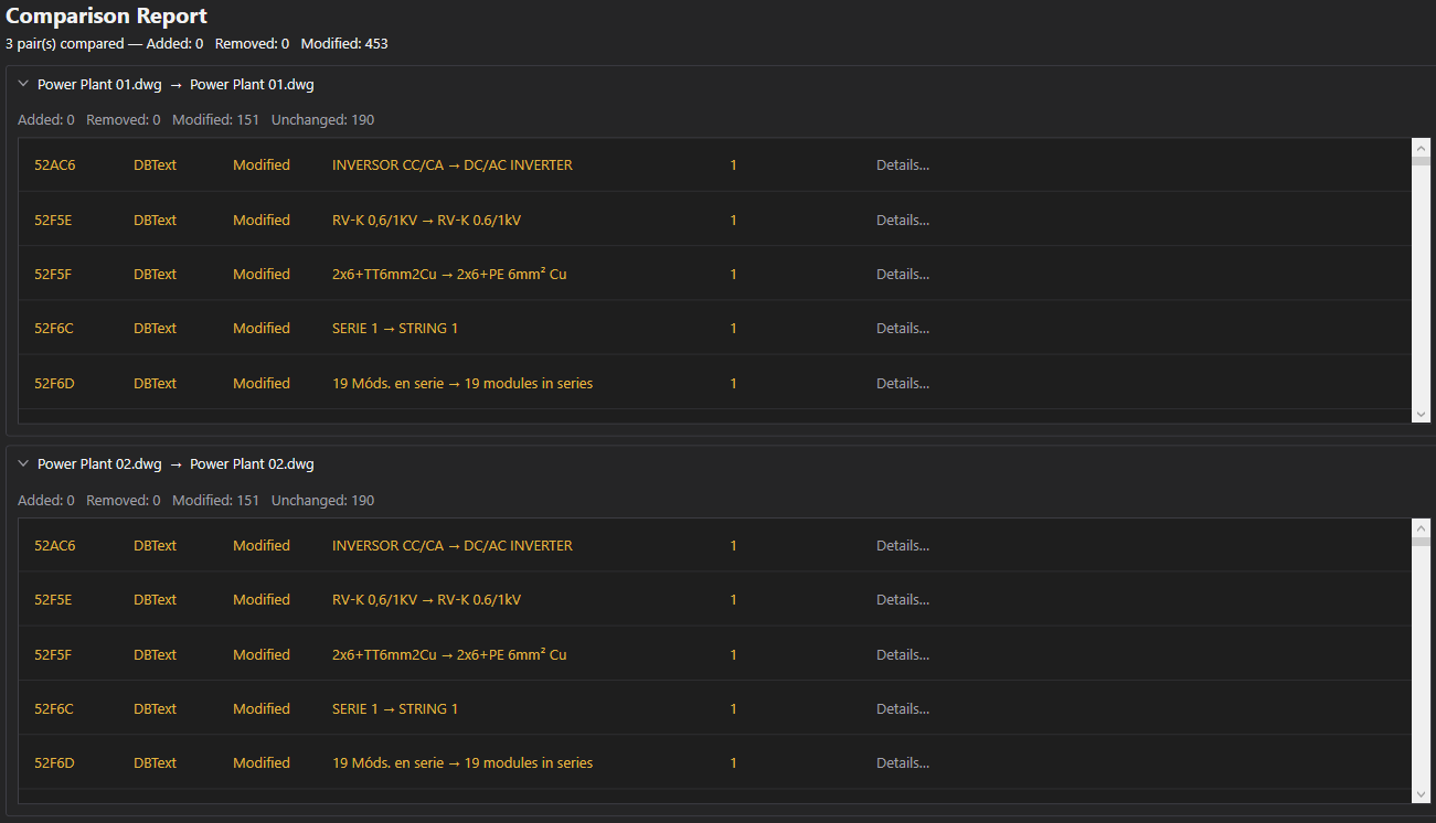 Comparison Report screenshot