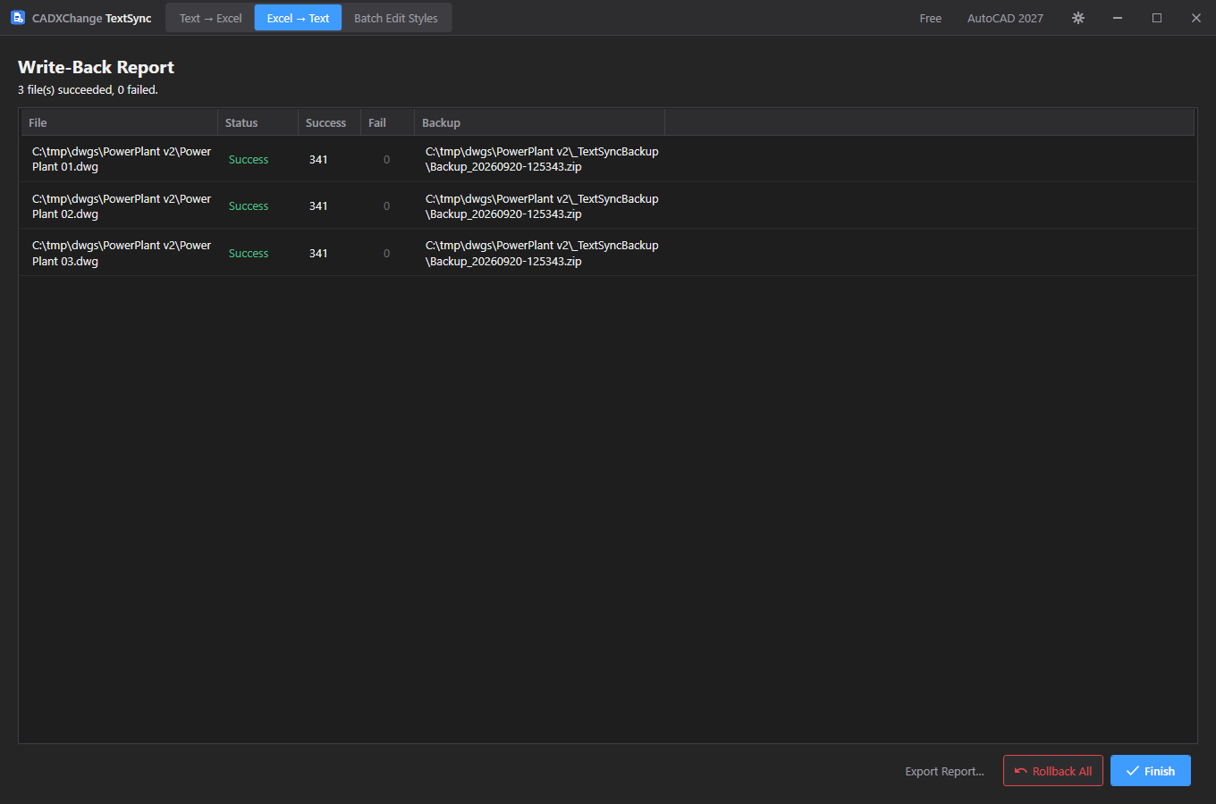 Write-Back Report screenshot