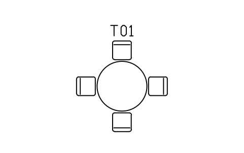 Preview of the Dining table, round with four chairs symbol, block ARCH_DINING_TABLE_ROUND