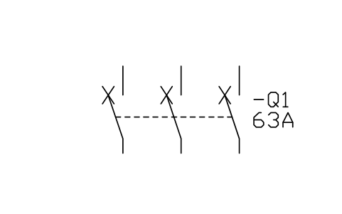 符號 Circuit-breaker, 3-pole 的預覽，圖塊名 IEC_CIRCUIT_BREAKER_3P
