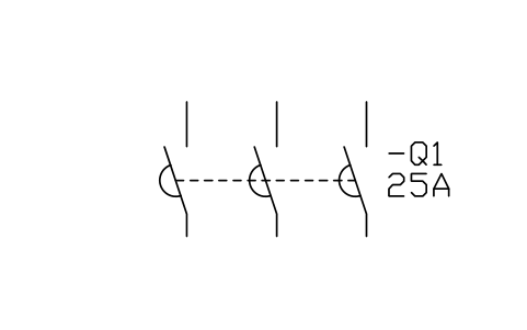 符號 Contactor, 3-pole 的預覽，圖塊名 IEC_CONTACTOR_3P