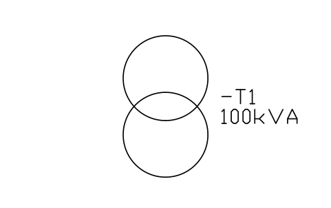 符號 Transformer (circles) 的預覽，圖塊名 IEC_TRANSFORMER