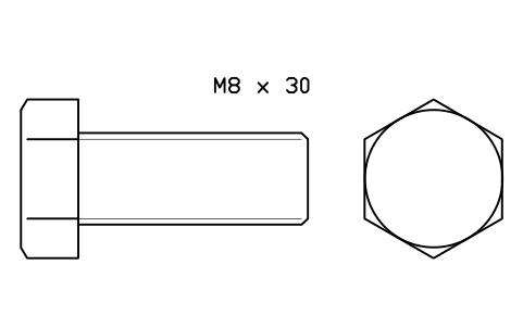 Hex head bolt ISO 4017 M16 x 40 심볼 미리보기, 블록 FAS_ISO4017_M16X40