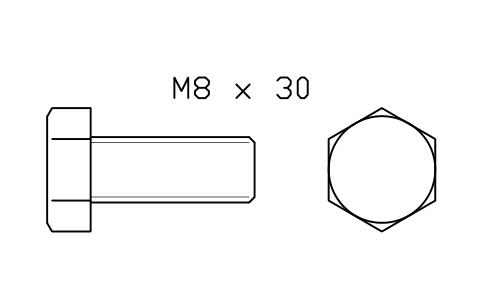 Hex head bolt ISO 4017 M8 x 20 심볼 미리보기, 블록 FAS_ISO4017_M8X20