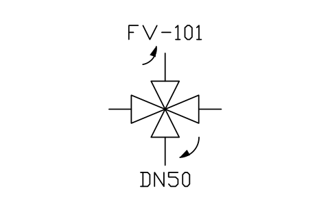Four-way valve 심볼 미리보기, 블록 ISA_VALVE_4WAY