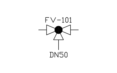 符號 Valve, three way globe type 的預覽，圖塊名 PID_VALVE_3WAY_GLOBE