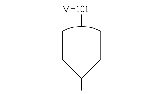 符號 Vessel, dished roof, cone bottom 的預覽，圖塊名 PID_VESSEL_DISHED_CONE