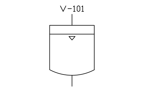 符號 Vessel, dished bottom, surface mark 的預覽，圖塊名 PID_VESSEL_LEVEL