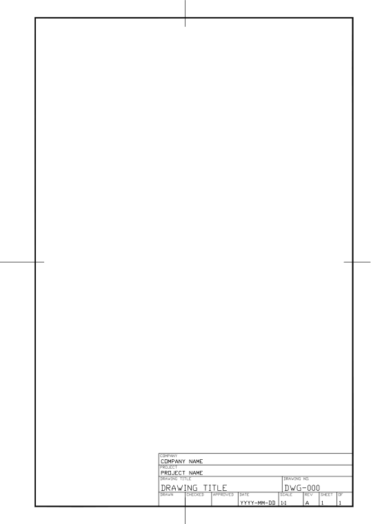 Anteprima del modello di cartiglio ISO A4, Verticale, 210 × 297 mm