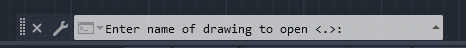 The AutoCAD command line showing the prompt Enter name of drawing to open
