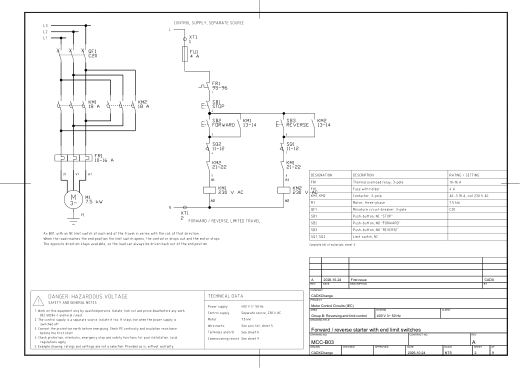 B03 Forward / reverse starter with end limit switches