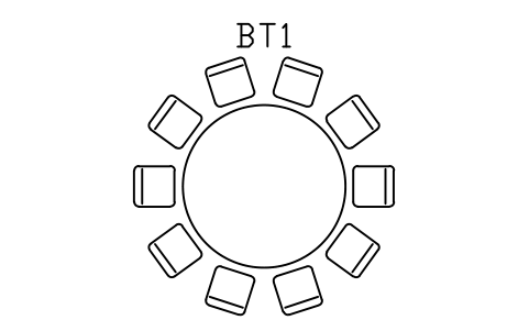 Vorschau des Symbols Banquet table, round with ten chairs, Block ARCH_BANQUET_10