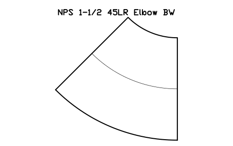 Vorschau des Symbols NPS 1-1/2 45LR Elbow BW, Block FIT_B169_ELB45LR_1.5