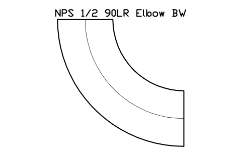 Vorschau des Symbols NPS 1/2 90LR Elbow BW, Block FIT_B169_ELB90LR_0.5