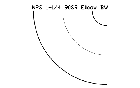 Vorschau des Symbols NPS 1-1/4 90SR Elbow BW, Block FIT_B169_ELB90SR_1.25