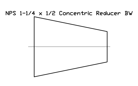 Vorschau des Symbols NPS 1-1/4 x 1/2 Concentric Reducer BW, Block FIT_B169_REDC_1.25X0.5