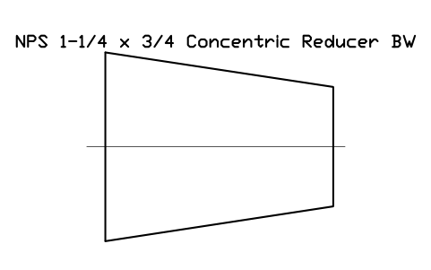 Vorschau des Symbols NPS 1-1/4 x 3/4 Concentric Reducer BW, Block FIT_B169_REDC_1.25X0.75