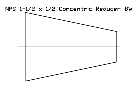 Vorschau des Symbols NPS 1-1/2 x 1/2 Concentric Reducer BW, Block FIT_B169_REDC_1.5X0.5
