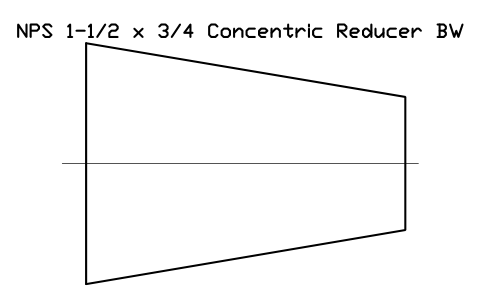 Vorschau des Symbols NPS 1-1/2 x 3/4 Concentric Reducer BW, Block FIT_B169_REDC_1.5X0.75