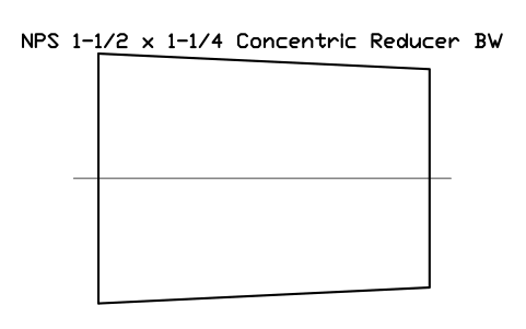 Vorschau des Symbols NPS 1-1/2 x 1-1/4 Concentric Reducer BW, Block FIT_B169_REDC_1.5X1.25
