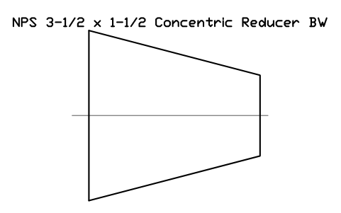 Vorschau des Symbols NPS 3-1/2 x 1-1/2 Concentric Reducer BW, Block FIT_B169_REDC_3.5X1.5