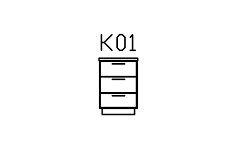 Vorschau des Symbols Base cabinet 600, three drawers, Block ARCH_KITEL_DRAWERS600