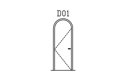 Vorschau des Symbols Door elevation, arched top, Block ARCH_ELEV_DOOR_ARCH