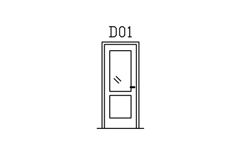 Vorschau des Symbols Door elevation, half glazed, Block ARCH_ELEV_DOOR_GLAZED