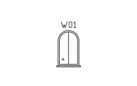 Vorschau des Symbols Window elevation, arched top, Block ARCH_ELEV_WIN_ARCH