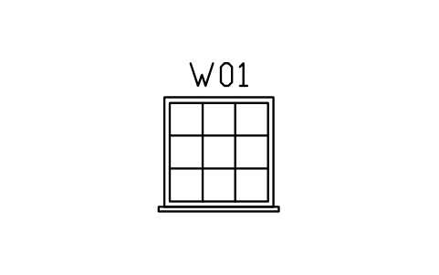 Vorschau des Symbols Window elevation, fixed with muntins, Block ARCH_ELEV_WIN_GRID