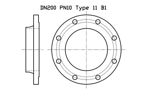 Preview of the DN200 PN10 Type 11 B1 symbol, block FLE_EN1092_11_PN10_DN200
