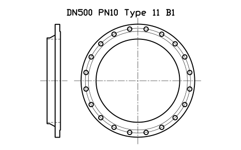 Preview of the DN500 PN10 Type 11 B1 symbol, block FLE_EN1092_11_PN10_DN500