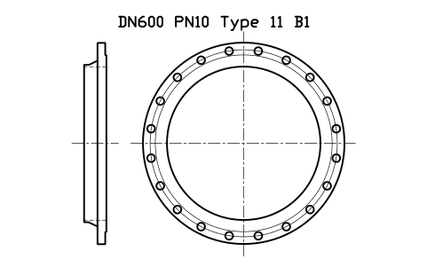 Preview of the DN600 PN10 Type 11 B1 symbol, block FLE_EN1092_11_PN10_DN600