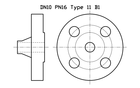 Preview of the DN10 PN16 Type 11 B1 symbol, block FLE_EN1092_11_PN16_DN10
