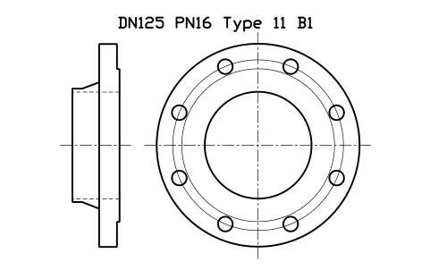 Preview of the DN125 PN16 Type 11 B1 symbol, block FLE_EN1092_11_PN16_DN125