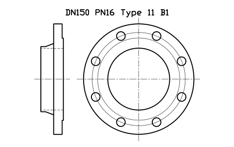 Preview of the DN150 PN16 Type 11 B1 symbol, block FLE_EN1092_11_PN16_DN150