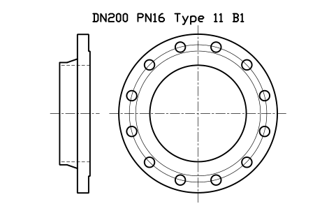 Preview of the DN200 PN16 Type 11 B1 symbol, block FLE_EN1092_11_PN16_DN200