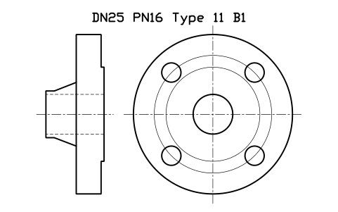 Preview of the DN25 PN16 Type 11 B1 symbol, block FLE_EN1092_11_PN16_DN25
