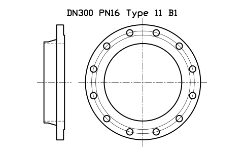 Preview of the DN300 PN16 Type 11 B1 symbol, block FLE_EN1092_11_PN16_DN300