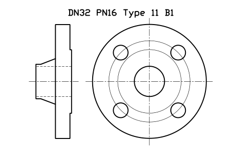 Preview of the DN32 PN16 Type 11 B1 symbol, block FLE_EN1092_11_PN16_DN32