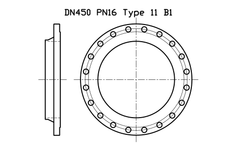 Preview of the DN450 PN16 Type 11 B1 symbol, block FLE_EN1092_11_PN16_DN450