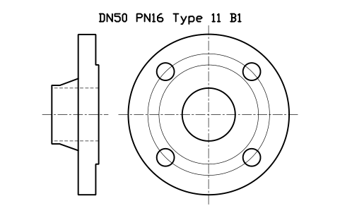 Preview of the DN50 PN16 Type 11 B1 symbol, block FLE_EN1092_11_PN16_DN50