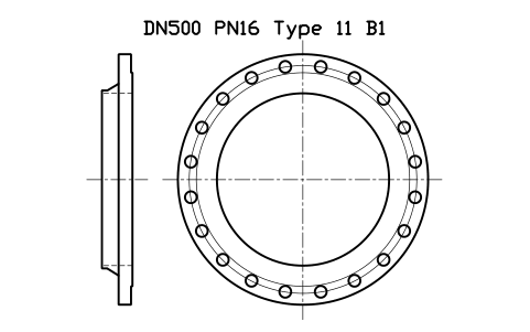 Preview of the DN500 PN16 Type 11 B1 symbol, block FLE_EN1092_11_PN16_DN500