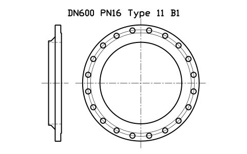 Preview of the DN600 PN16 Type 11 B1 symbol, block FLE_EN1092_11_PN16_DN600
