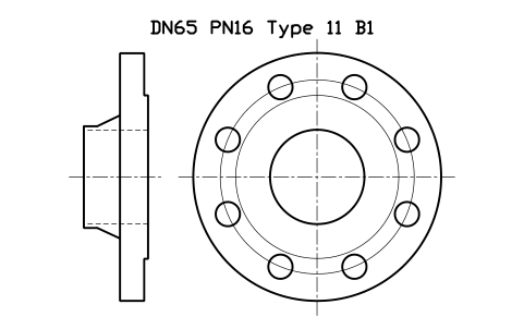 Preview of the DN65 PN16 Type 11 B1 symbol, block FLE_EN1092_11_PN16_DN65