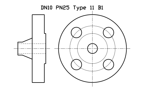 Preview of the DN10 PN25 Type 11 B1 symbol, block FLE_EN1092_11_PN25_DN10