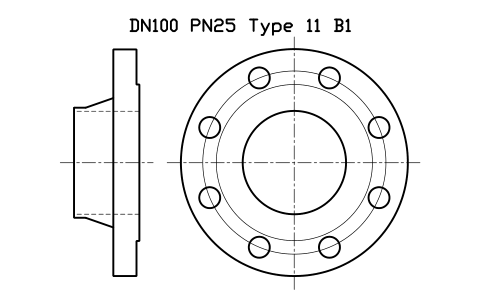 Preview of the DN100 PN25 Type 11 B1 symbol, block FLE_EN1092_11_PN25_DN100